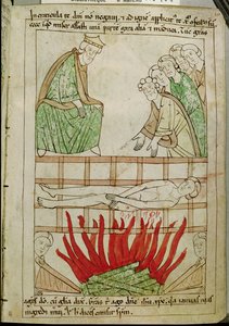 Das Martyrium des heiligen Laurentius im Jahr 258 n. Chr., aus einer Bibel