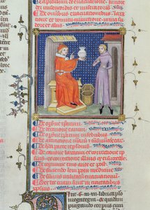 Ein Arzt führt eine Urinanalyse durch, aus einem Manuskript von Rhazes von French School