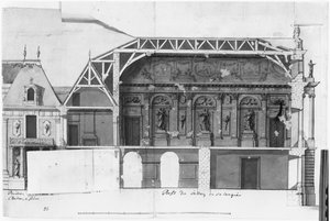 Ms 130736 Süd-Nord-Querschnitt des Grand Salon und der Salle de Diane des Schlosses von Versailles, gebaut von Louis Le Vau (1612-70)
