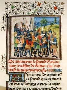 Ms 149 t.1 fol.45 Eine Armee auf Feldzug, aus der Histoire des Nobles Princes de Hainaut, von Jacques de Guise von French School