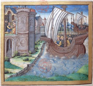 Ms. 1581 f. 326v Illustration aus Buch XVI (Von der Fertigstellung des Tempels durch Herodes bis zum Tod von Alexander und Aristobulus), Kapitel 1 der Antiquitates Judaicae von Flavius Josephus von French School