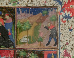 Romulus und Remus werden von einer Wölfin gesäugt, aus Dicta et Facta Memorabilia, ca. 1475