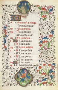 Mai: Zwillinge und ein Mann bei der Jagd, aus einem Stundenbuch, frühes 15. Jahrhundert von French School