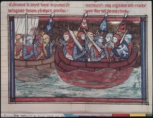 Ms 22495 fol.287 Einschiffung ins Ausland, aus Le Roman de Godefroi de Bouillon, 1337 von French School