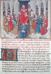 Ms 230 fol.1 Jean de Gerson (1363-1429) predigt die Passion am Morgen in der Kirche St. Bernard in Paris, aus Sermons sur la Passion et Traites Divers, ca. 1480 von French School