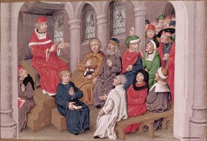 Ms 230 fol.25 Jean de Gerson (1363-1429) predigt die Passion nach dem Abendessen in der Kirche St. Bernhard, Paris, aus Sermons sur la Passion et Traites Divers, ca. 1480