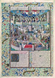 Ms 246 fol.3v Laster und Tugenden auf Erden, aus De Civitate Dei von St. Augustinus von Hippo (354-430) von French School
