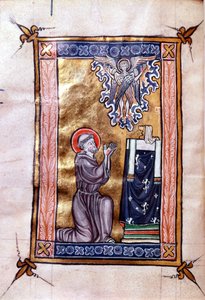Ms 280 St. Franziskus von Assisi empfängt die Stigmata von Christus in Form eines Seraphim, aus einem Psalter, ca. 1270 von French School