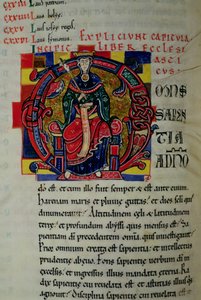 Ms 2 fol.8 Historisierte Initiale O, die eine Figur der Weisheit darstellt, aus der St. Benigne Bibel von French School
