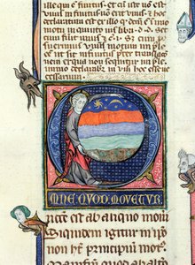 Ms 3469 Christus hält eine Kugel mit den vier Elementen, aus der Physik von Aristoteles (384-322 v. Chr.) (Feder, Tinte & Tempera auf Pergament)