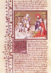 Und so zog er die Lanze aus dem sterbenden Ritter, aus dem Livre de Messire Lancelot du Lac von French School