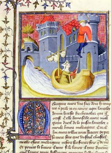 Ms 3480 Ritter flieht mit Hilfe einer Dame aus einer Burg, aus dem Livre de Messire Lancelot du Lac von French School