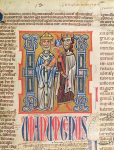 Ms 354 fol.9 Miniatur eines Bischofs und Königs aus dem Decretum Gratiani, 14. Jahrhundert von French School