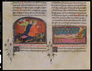 Ms 3682 Die Enthauptung von St. Processus und St. Martinian und das Martyrium von St. Erasmus, aus Legenda Sanctorum Aurea von Jacques de Voragine von French School