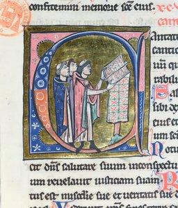 Ms 36 Historisierte Initiale C, die einen Mönch zeigt, der ein Messbuch liest, aus einer lateinischen Bibel von French School
