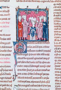 Ms 372 fol.158v Thronbesteigung eines Bischofs, aus Decrets de Gratien von French School