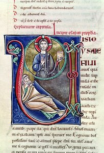 Historiierte Initiale V oder U, die die Prophezeiung von Jesaja darstellt, aus der Bibel von St. Sulpicius von Bourges von French School