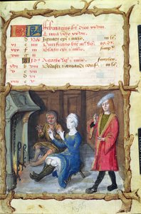 Ms 438 Der Monat Februar: Aufwärmen vor dem Herd, aus einem Stundenbuch, 1490 von French School