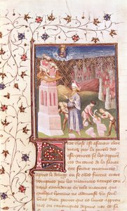 Nimrod überwacht den Bau des Turms von Babel, aus La Cite de Dieu von St. Augustine, übersetzt von Raoul de Presles (1316-82) ca. 1400-50 von French School