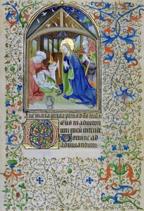Die Jungfrau und Joseph verehren den neugeborenen Christus, aus einem Stundenbuch, Amiens