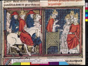 Das Konzil von Clermont und die Ankunft von Papst Urban II. (ca. 1035-99) in Frankreich, aus Le Roman de Godefroi de Bouillon, 1337 von French School