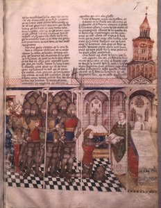 Ms Fr 343 fol. 7 Die Suche nach dem Heiligen Gral und Arthurs Tod, Ritter, der den Eid ablegt von French School