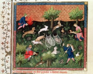 Ms Fr 616 fol.92 Hasenjagd, aus dem Livre de la Chasse von Gaston Phebus de Foix (1331-91), spätes 15. Jahrhundert von French School
