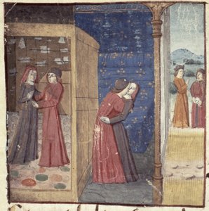 Ms Hunter 252 f.27v Küssen, aus Les Cent Nouvelles Nouvelles, 1462 von French School