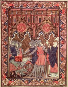 Abraham präsentiert seine Gefangenen und seine Beute Melchisedek, aus dem Psalter von St. Louis, ca. 1258-70