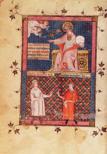 Gott erschafft Medizin und gibt Wissen an die Ärzte, aus dem Kanon der Medizin von Avicenna, übersetzt von Gerard de Cremone von French School