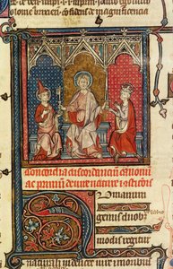 Geistliche und weltliche Macht, aus den Decrets de Gratien, 1314 von French School