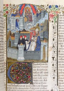 Ms Lat 592 f.127 Jerusalem und Babylon, aus La Cite de Dieu von St. Augustinus von French School