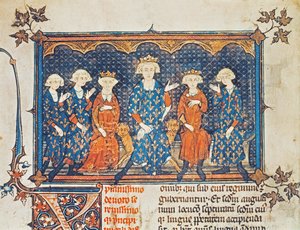 Philipp IV. (1268-1314) von Frankreich mit seinen vier Kindern und Bruder Charles von Valois von French School