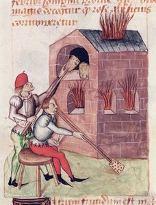 Glasbläser, aus Tractatus de Herbis von Dioscorides von French School