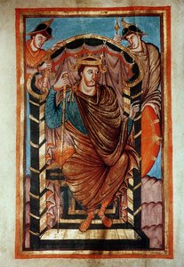 Ms Latin 266 fol.1v Lothair I (795-855) auf dem Thron, aus den Evangiles de Lothaire, ca. 840-851 von French School