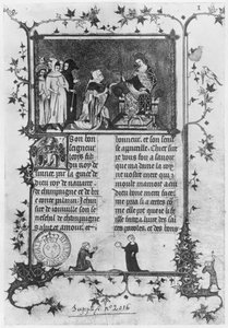 Ms fr 13568 fol.1 Jean de Joinville überreicht sein Buch über St. Louis an Louis X den Eigensinnigen von French School