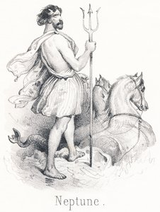 Neptun: Sohn von Saturn und Rhea. Er wurde aus dem Himmel vertrieben, weil er gegen Jupiter konspirierte von French School