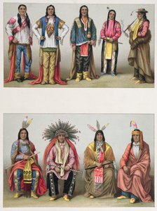 Ureinwohner aus dem Mississippi-Becken und aus Colorado, Illustration aus Le Costume Historique von A. Racinet, veröffentlicht in Paris 1888 von French School