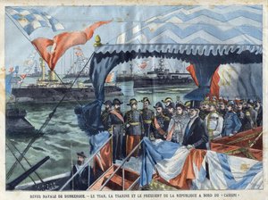 Marineparade von Dünkirchen: Zar Nikolaus II. (1868-1918), Zarin Alix von Hessen und am Rhein (oder Alexandra Fjodorowna)