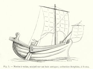 Segelschiff, auf einem antiken Bad geschnitzt; Sammlung Borghese, Rom (Stich) von French School