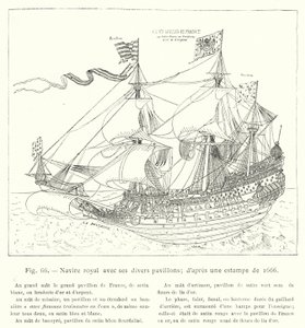 Königliches Schiff mit seinen verschiedenen Flaggen; nach einem Stich von 1666 (Stich) von French School
