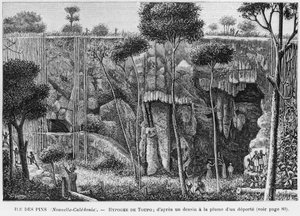Neukaledonien, Isle of Pines, Hypogäum von Toupo, nach einer Federzeichnung eines Deportierten, Illustration aus dem Bulletin Les Missions Catholiques, 1893 von French School