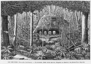 Neukaledonien, Isle of Pines, ein Unterschlupf in den Felsen, nach einer Federzeichnung eines Deportierten, Illustration aus dem Bulletin Les Missions Catholiques, 1893
