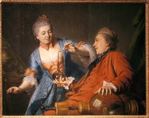 Nicolas Bergeat (1733-1815) und Madame de Maisoncel führen ein physikalisches Experiment durch. Gemälde eines anonymen Remois von French School