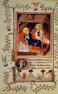 Nouv Lat 3093 f.42 Geburt und Besuch der Hirten, aus Duc de Berrys Très Belles Heures, begonnen ca. 1382
