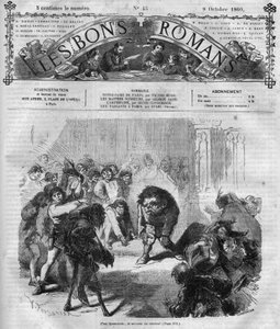 Romanserie: „Notre Dame de Paris“ von Victor Hugo (1802-1885). Die Menge erschreckt und lacht vor Quasimodo, dem Glöckner. Gravur in „Les bons romans“ von French School