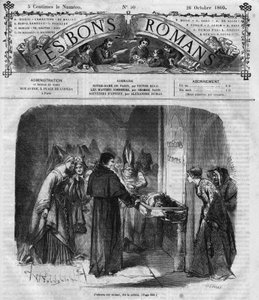 Romanserie: „Notre Dame de Paris“ von Victor Hugo (1802-1885). Der Priester beschließt, Quasimodo zu adoptieren. Gravur in „Les bons romans“ von French School