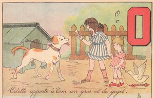Odette bringt Tom einen großen Beinknochen, um 1920 von French School