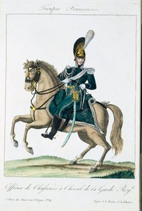 Offizier der Königlichen Garde zu Pferd, aus Troupes Francaises, veröffentlicht bei Basset, Paris, um 1790