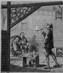Opiumraucher in China im 19. Jahrhundert - Chinesische Opiumraucher - Gravur in „Wissenschaften für alle - Populäre Physik und Chemie“ von Alexis Clerc - Ende 19. Jahrhundert - Private Sammlung